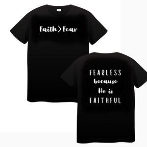 Christian T-Shirt Black Unisex Tee Sz Large Faith Faithful Fearless Custom Quote